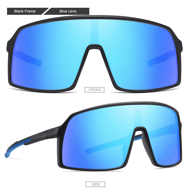 Sports Big Frame Windproof Goggles with Blue Lenses, UV400 Fashion Eyewear SF0955, Unisex, Black Frame, Polarized Protection